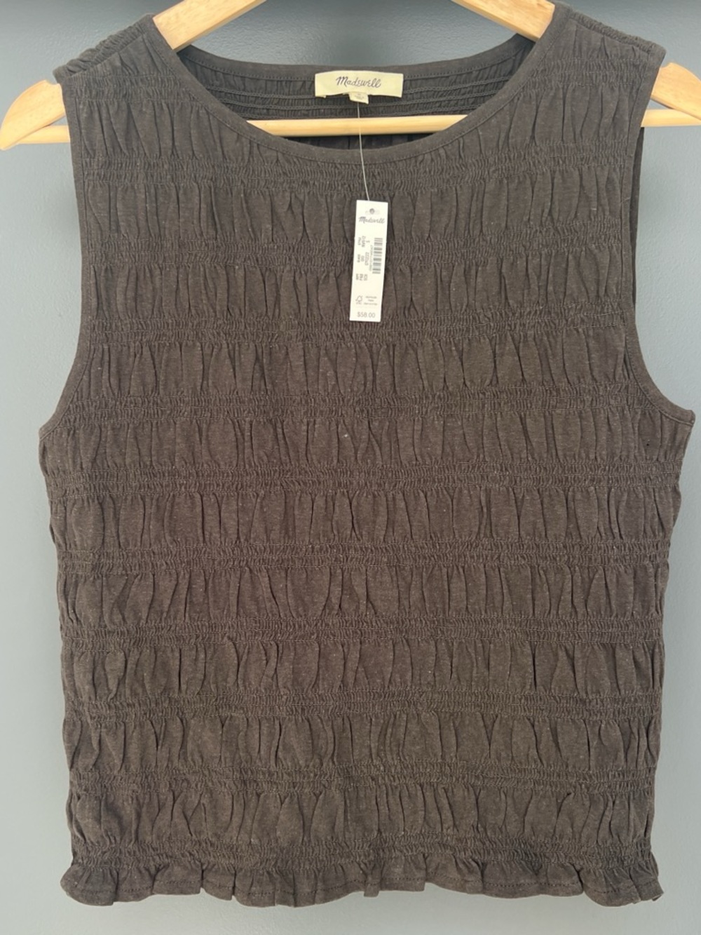 Madewell Charcoal Smocked Sleeveless Tank